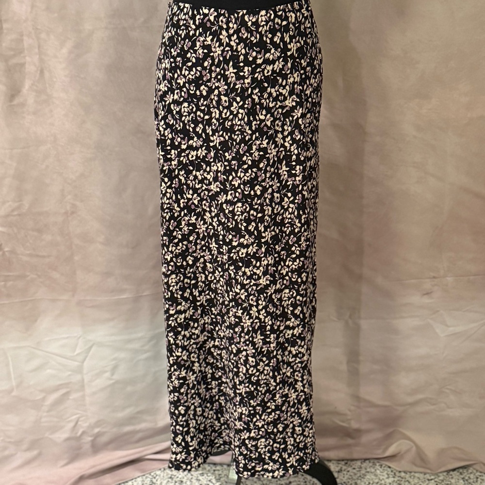 Becool Women’s Black, Purple, & Yellow Floral Maxi Skirt Size M NWOT